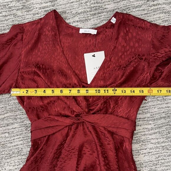 NWT ALC Alma Red Silk Wrap Front Blouse Size 2 - Picture 9 of 14